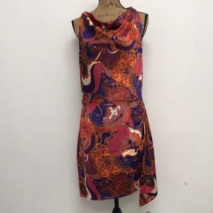 House of Harlow 1960 Paisley Print Cowl Neck Halter Mini Dress Multicolor Sz 10